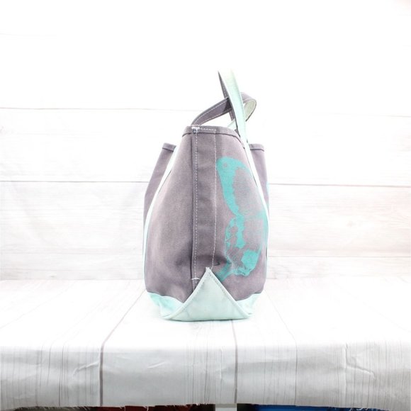 Vintage LL Bean Boat & Tote Canvas Butterfly Print Bag Navy Teal Rare USA Made - Picture 4 of 9